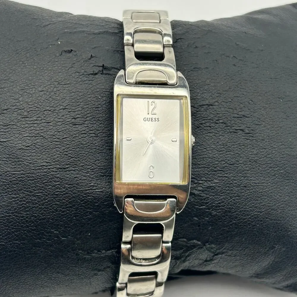 Guess Silver Tone Rectangular Dial Minimalist Women’s Watch Working